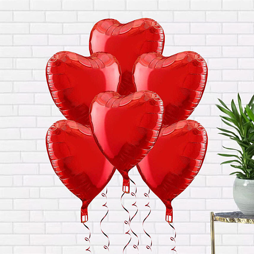 6 Heart Shaped Helium Balloons
