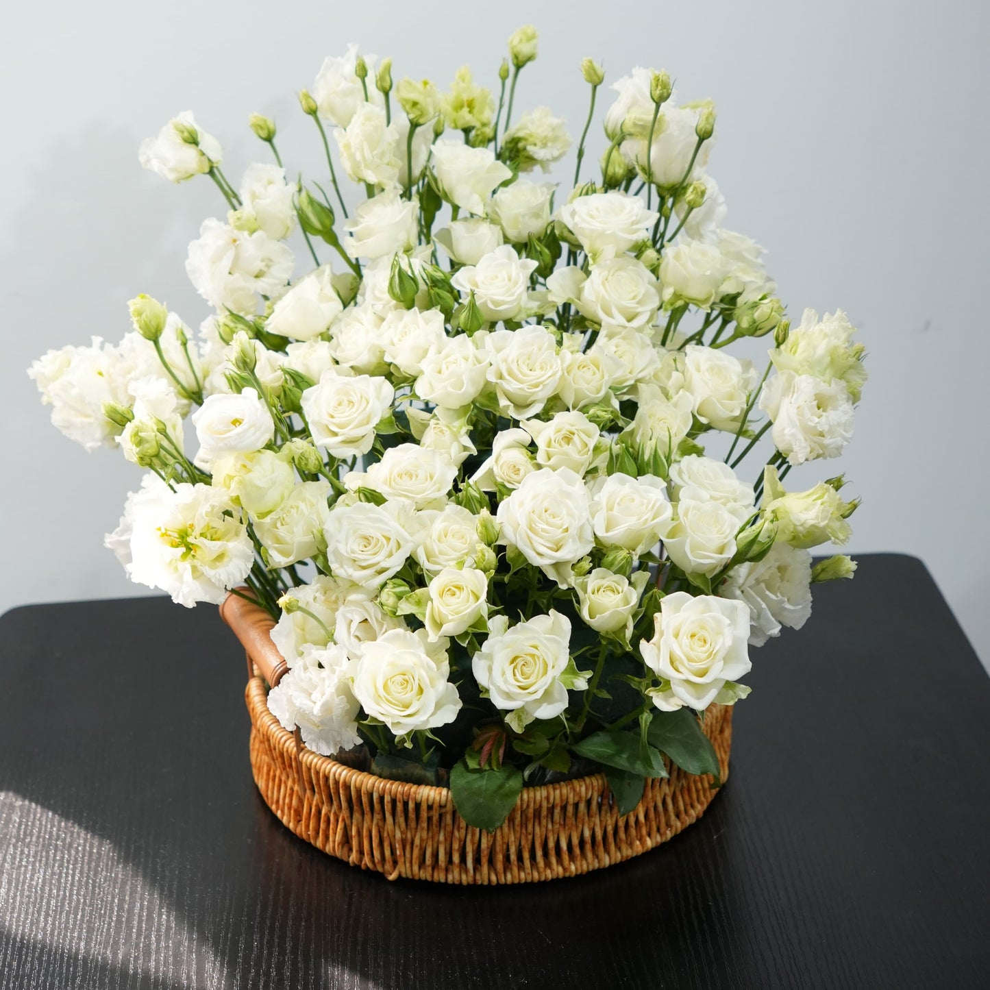 Serenity Bloom - White Rose Lisianthus Basket