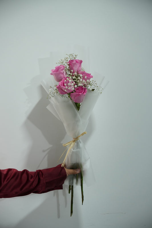 Blush Charm – Pink Rose Baby s Breath Bouquet