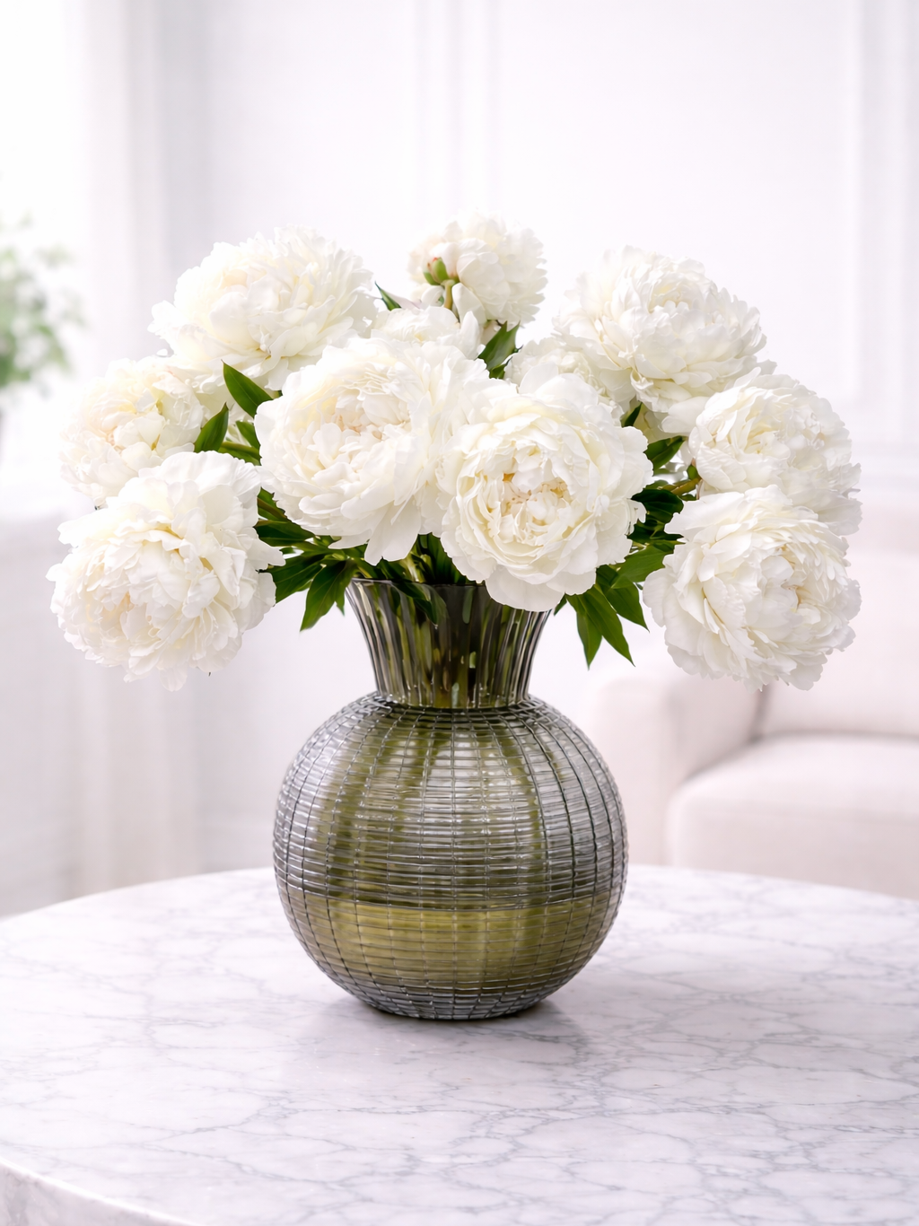Chic White Peonies in Designer Glass Vase