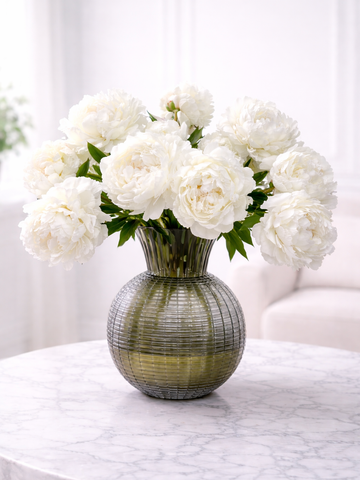 Chic White Peonies in Designer Glass Vase