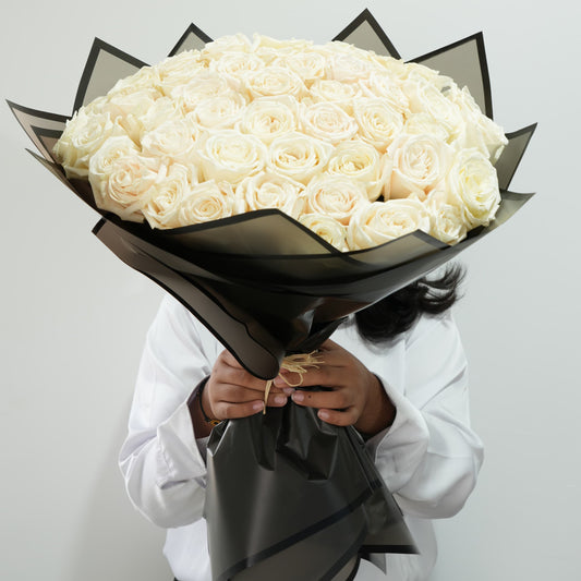 Elegant 51 White Roses Bouquet – Pure Love Serenity