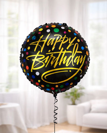 Happy Birthday Black with Gold Balloon