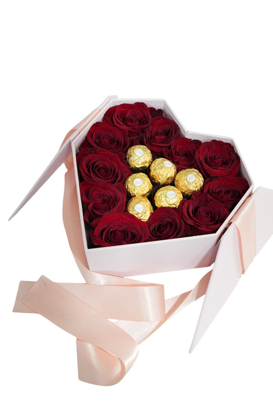 Heart Roses & Ferrero Rocher Box