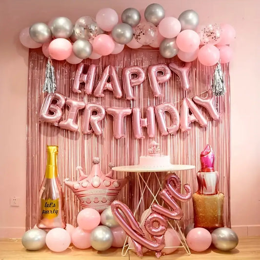 Luxury Pink Silver Birthday Decoration