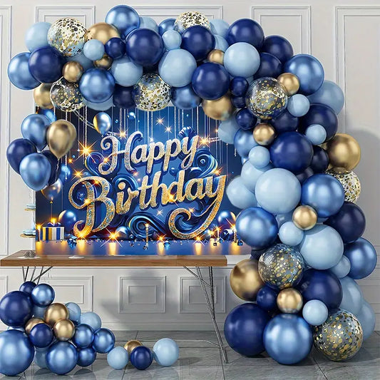 Royal Blue Gold - Happy Birthday Balloon Garland Decoration