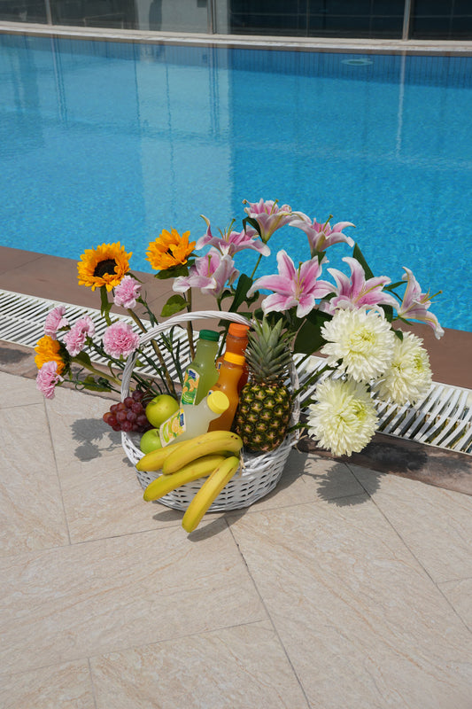 Tropical Bloom Basket – Fresh Fruit Floral Surprise