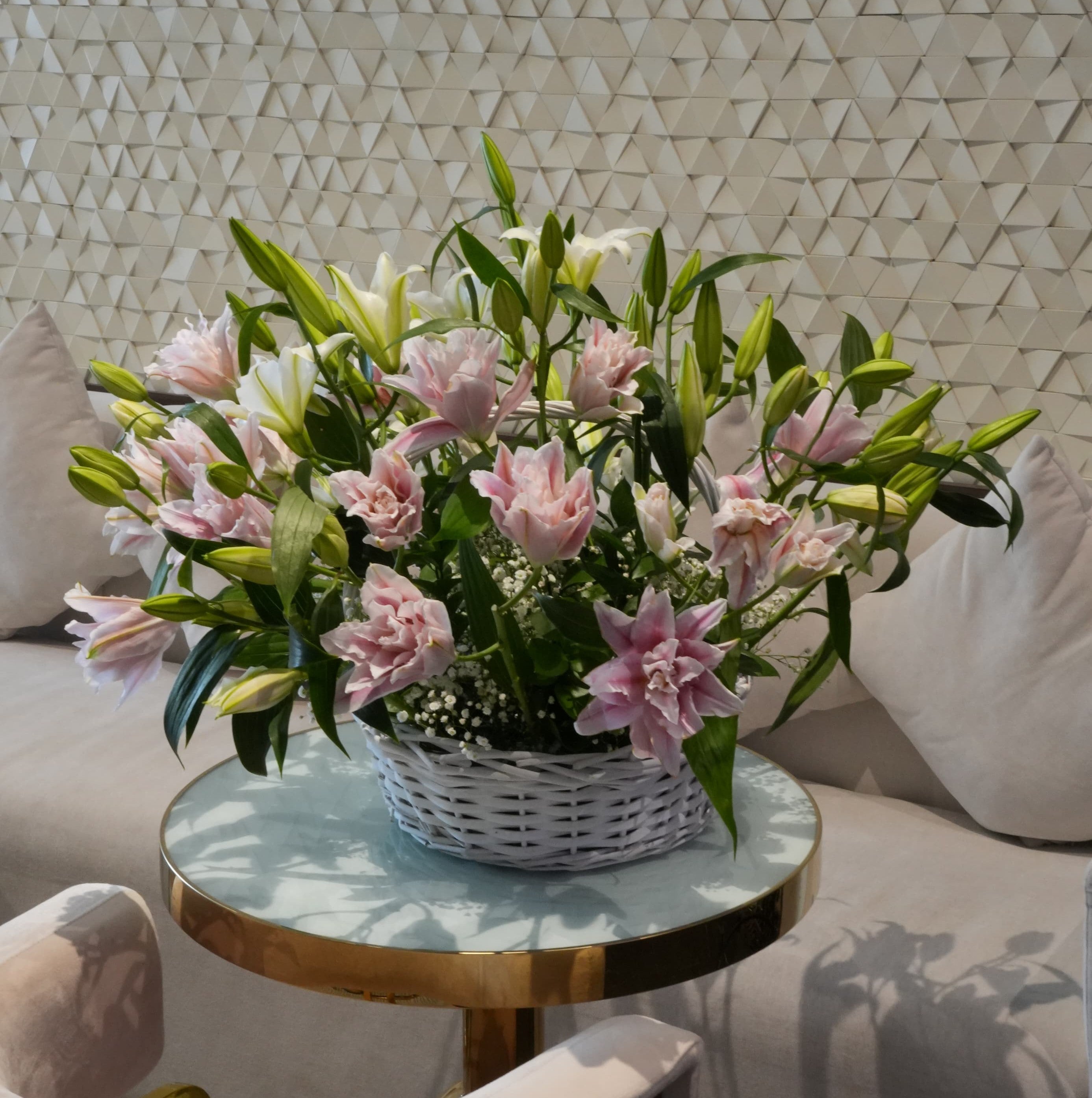 Lily Grace – White   Pink Lily Basket Arrangement