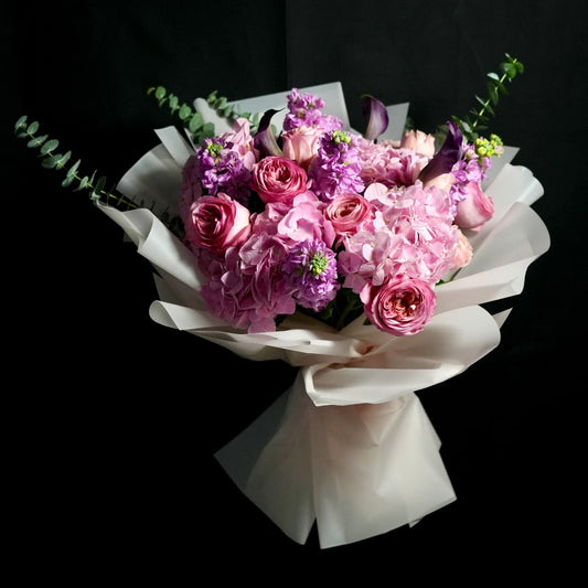 Pink Eustoma and Rose Bouquet