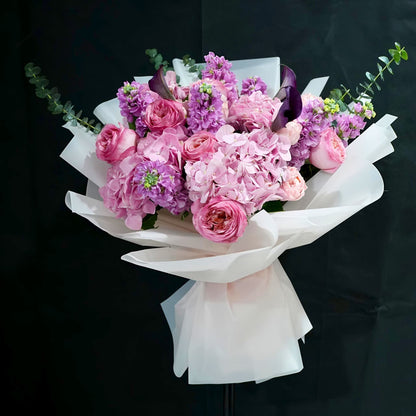 Pink Eustoma and Rose Bouquet